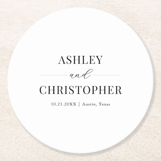 Simple Modern Black and White Wedding Runder Pappuntersetzer (Vorderseite)