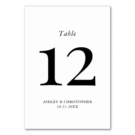 Simple Modern Black and White Wedding Tischnummer (Vorderseite)