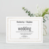Simple modern black white gold typography wedding einladung (Stehend Vorderseite)