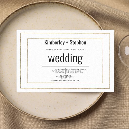 Simple modern black white gold typography wedding einladung