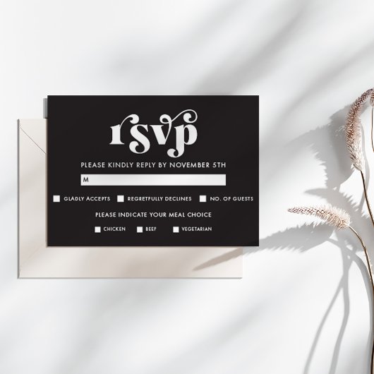 Simple Modern Black & White RSVP Card Karte
