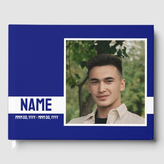 Simple Modern Blue 2 Foto Celebration of Life Gästebuch (Vorderseite)
