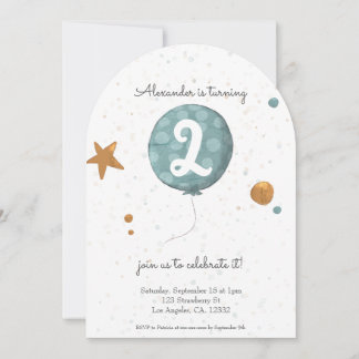 Simple Modern Blue Balloon 2nd Birthday Arch Einladung