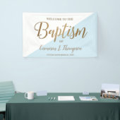 Simple Modern Blue Gold Calligraphy baby Taufe Banner (Messeveranstaltung)