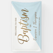 Simple Modern Blue Gold Calligraphy baby Taufe Banner (Vertikal)
