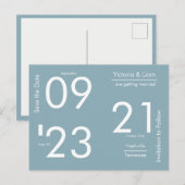 Simple Modern Blue Typografy Save the Date Announ Ankündigungspostkarte (Vorne/Hinten)