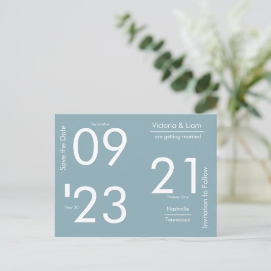 Simple Modern Blue Typografy Save the Date Announ Ankündigungspostkarte (Stehend Vorderseite)