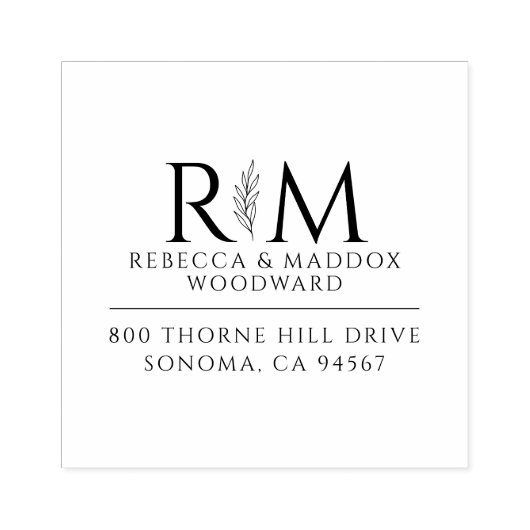 Simple Modern Botanical Couple's Wedding Monogram Gummistempel (Prägung)