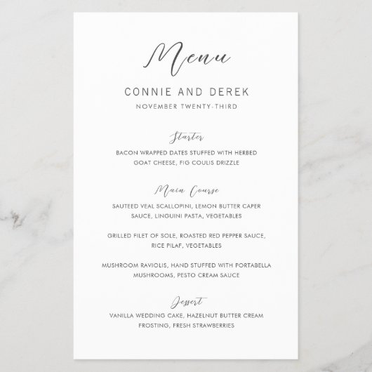 Simple Modern Budget Wedding Menu Flyer (Vorne)