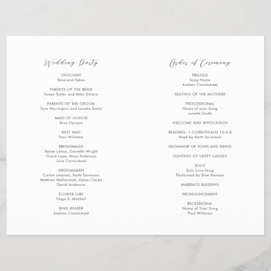 Simple Modern Budget Wedding Program Flyer (Hinten)