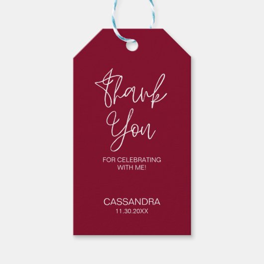 Simple Modern Burgundy Typografy Vielen Dank Geschenkanhänger (Vorderseite)