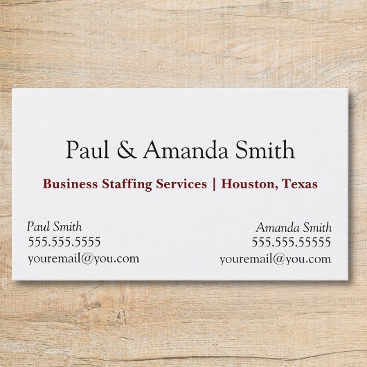 Simple Modern Business Card With 2 Names & Contact Visitenkarte