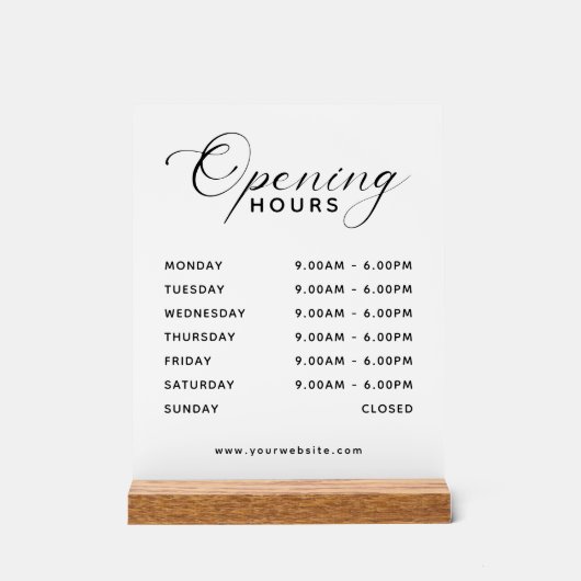 Simple Modern Business Opening Hours Display Acrylschild (Vorderseite)