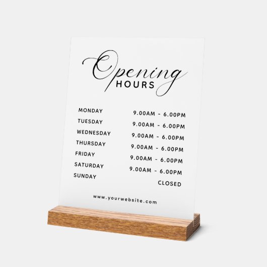 Simple Modern Business Opening Hours Display Acrylschild (Winkel)