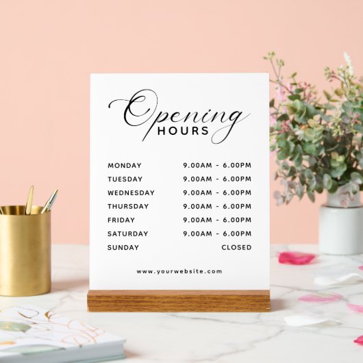 Simple Modern Business Opening Hours Display Acrylschild (Hochzeit)