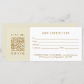 Simple Modern Business QR Code Gift Certificate (Vorne/Hinten)