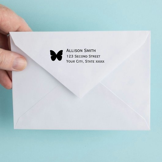 Simple Modern Butterfly Black Address Permastempel