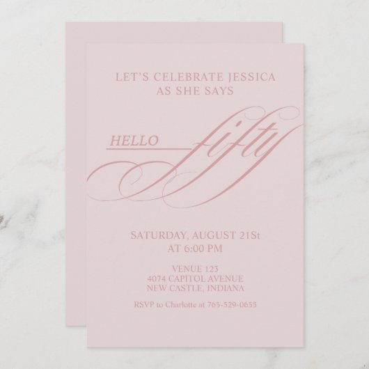 Simple Modern Caligraphy Fifty 50th Birthday Party Einladung (Vorne/Hinten)