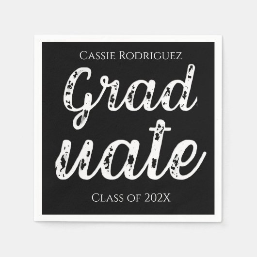 Simple Modern Calligraphy Graduation Black Serviette (Vorderseite)