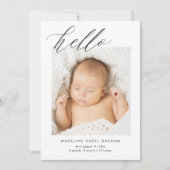 Simple Modern Calligraphy Hello Baby Foto Birth Ankündigung (Vorderseite)