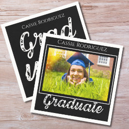 Simple Modern Calligraphy Photo Graduation Black Serviette
