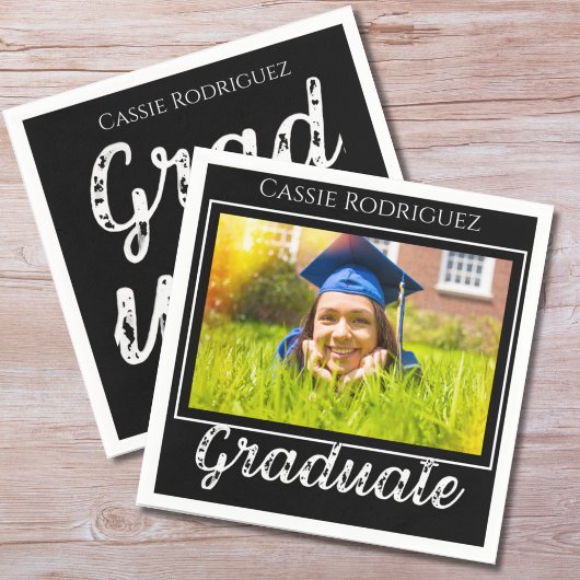 Simple Modern Calligraphy Photo Graduation Black Serviette