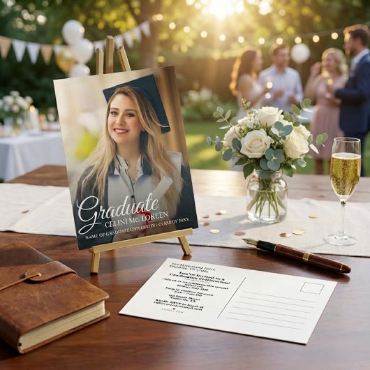 Simple Modern Calligraphy Photo Graduation   Einladungspostkarte