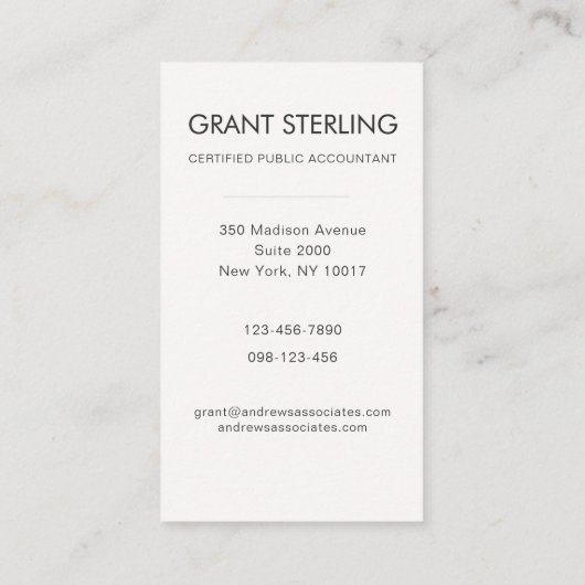 Simple Modern Certified Public Accountant CPA Visitenkarte (Rückseite)