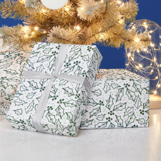 Simple Modern Christmas Green Holly Verlasst Weihn Geschenkpapier