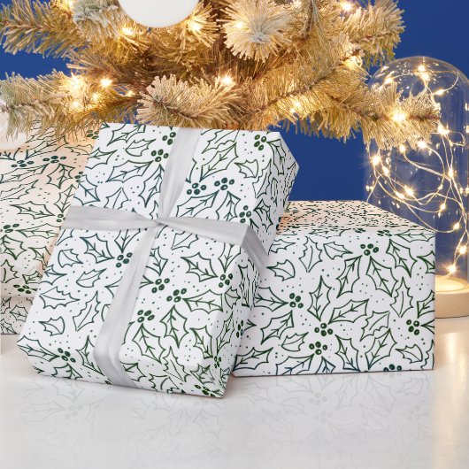 Simple Modern Christmas Green Holly Verlasst Weihn Geschenkpapier (Feiertage)