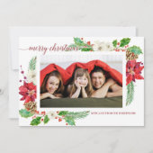 Simple Modern Christmas Poinsettia Floral Holly Einladung (Vorderseite)