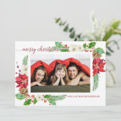 Simple Modern Christmas Poinsettia Floral Holly Einladung (Stehend Vorderseite)
