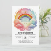 Simple Modern Clouds Girl Birthday Einladung (Stehend Vorderseite)