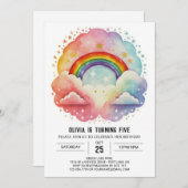 Simple Modern Clouds Girl Birthday Einladung (Vorne/Hinten)