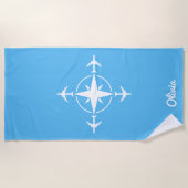 Simple Modern Compass and Airplane Travel Custom Strandtuch (Vorderseite)