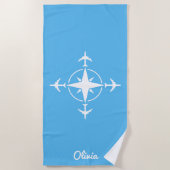 Simple Modern Compass and Airplane Travel Custom Strandtuch (Vorderseite)
