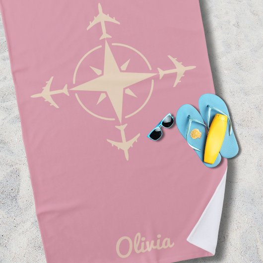 Simple Modern Compass and Airplane Travel Custom Strandtuch