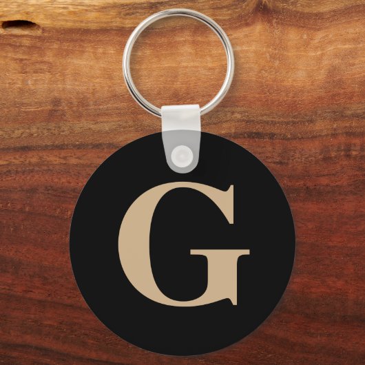 Simple Modern Custom Initial Black and Beige Schlüsselanhänger (Vorderseite)