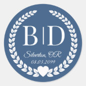 Simple Modern Deep Steel Blue Monogram Runder Aufkleber (Vorderseite)