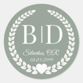 Simple Modern Earthy Woodland Green Monogram Runder Aufkleber (Vorderseite)