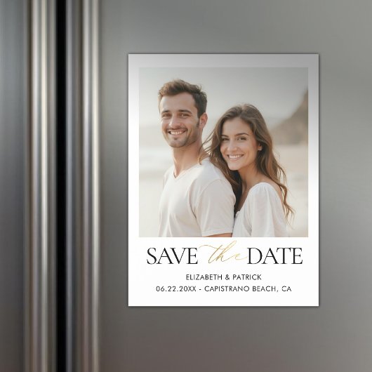 Simple Modern Elegant Calligraphy Gold Wedding Magneteinladung