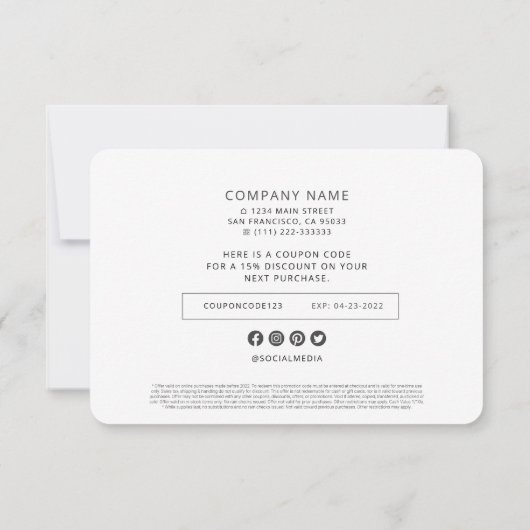 Simple Modern Elegant Chic Business Promo Coupon Dankeskarte (Rückseite)