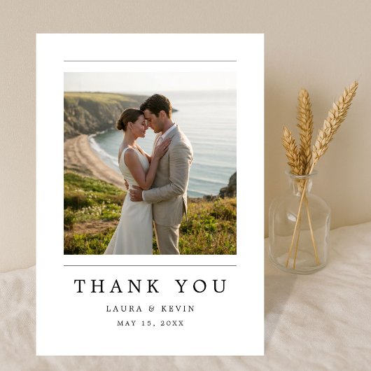 Simple Modern Elegant Coastal Photo Wedding Dankeskarte