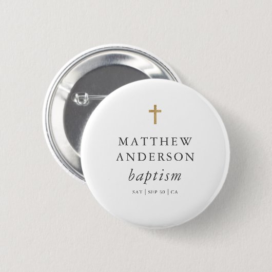 Simple Modern Elegant Cross Baby Baptism Button (Vorne & Hinten)