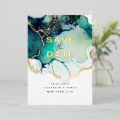 Simple Modern Elegant Emerald Green Save The Date Folieneinladung (Stehend vorne)