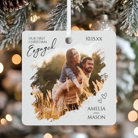 Simple Modern Elegant Engaged Photo Christmas Ornament Aus Metall