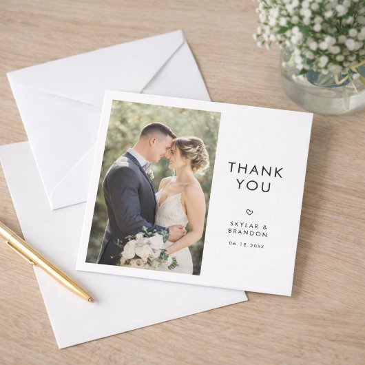 Simple Modern Elegant Rustic Wedding Photo Square  Dankeskarte