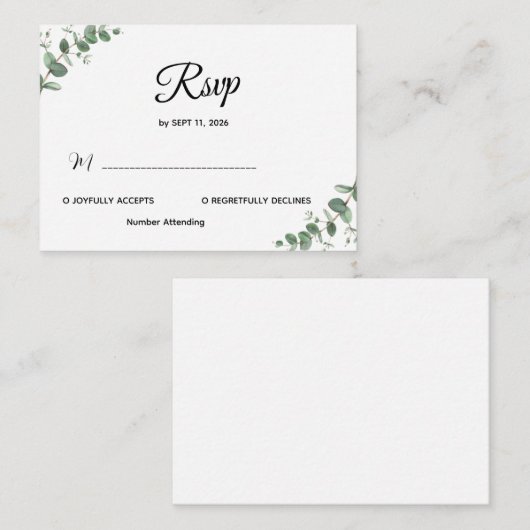 Simple Modern Eucalyptus Greenery Wedding RSVP Car Mitteilungskarte (Vorne/Hinten)