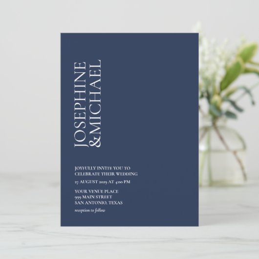 Simple Modern First Name Navy Blue Einladung (Stehend Vorderseite)