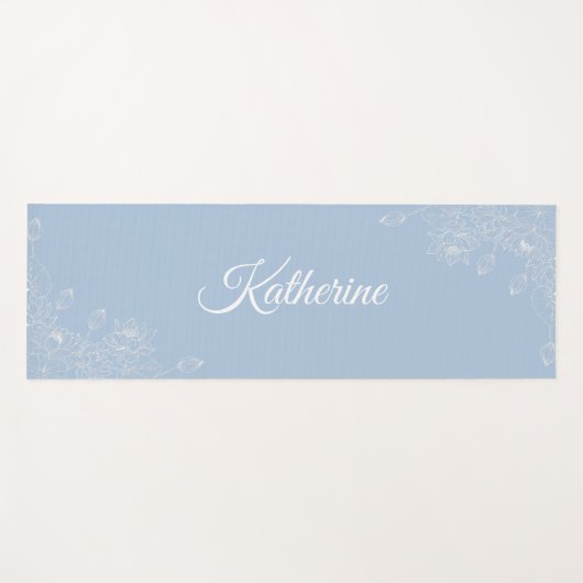  Simple Modern Floral Script Name Blue Aura Lotus  Yogamatte (Vorderseite (Horizontal))